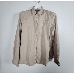 REI Womens Beige Long Sleeve Button-Up Shirt Large Lightweight Outdoor Hiking